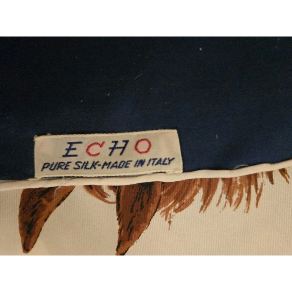 Vintage Horse Scarf Silk Equestrian Echo Blue White 26x25 RL Made in Italy